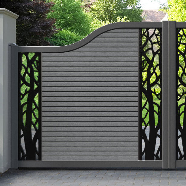 Hudson Twilight Curved Top Driveway Gate - Mid Grey - Middle & End Screen