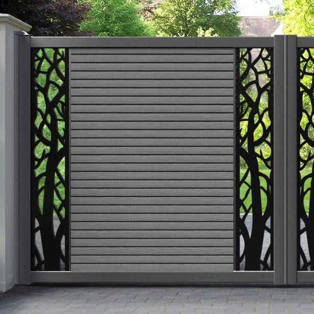 Hudson Twilight Straight Top Driveway Gate - Mid Grey - Middle & End Screen