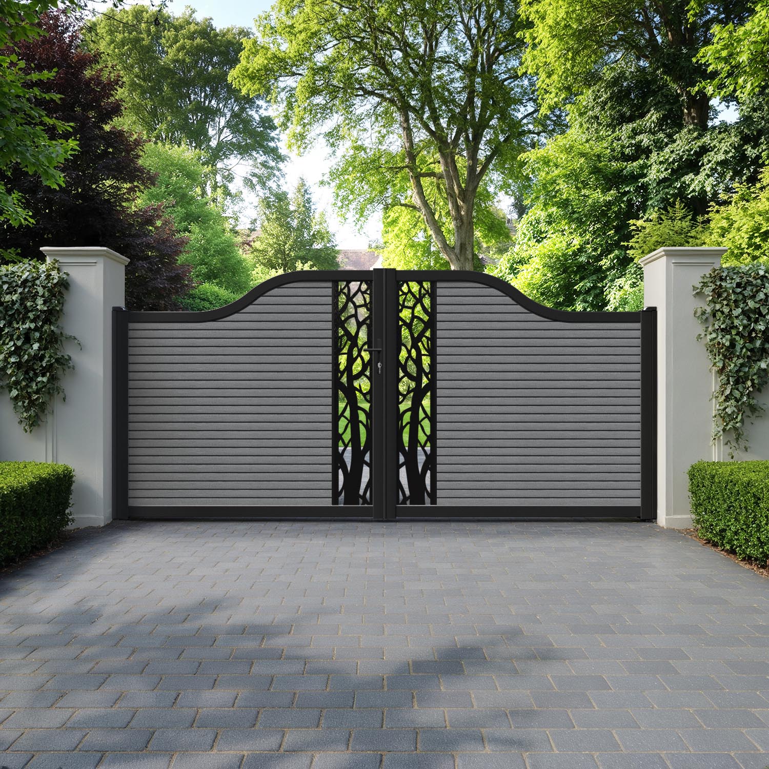 Hudson Twilight Curved Top Driveway Gate - Mid Grey - Middle Screen