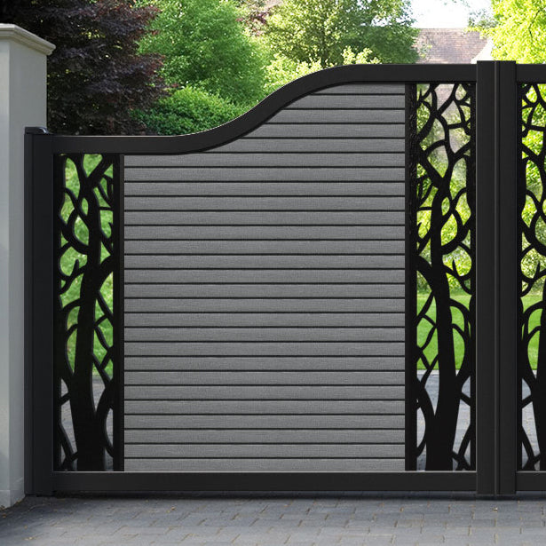 Hudson Twilight Curved Top Driveway Gate - Mid Grey - Middle & End Screen