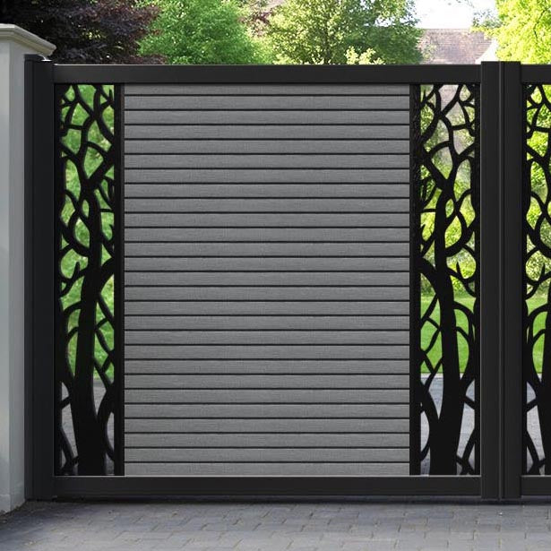 Hudson Twilight Straight Top Driveway Gate - Mid Grey - Middle & End Screen