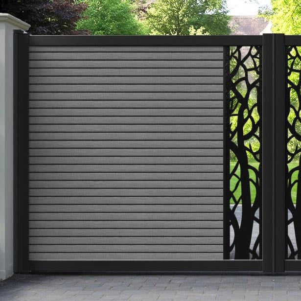 Hudson Twilight Straight Top Driveway Gate - Mid Grey - Middle Screen