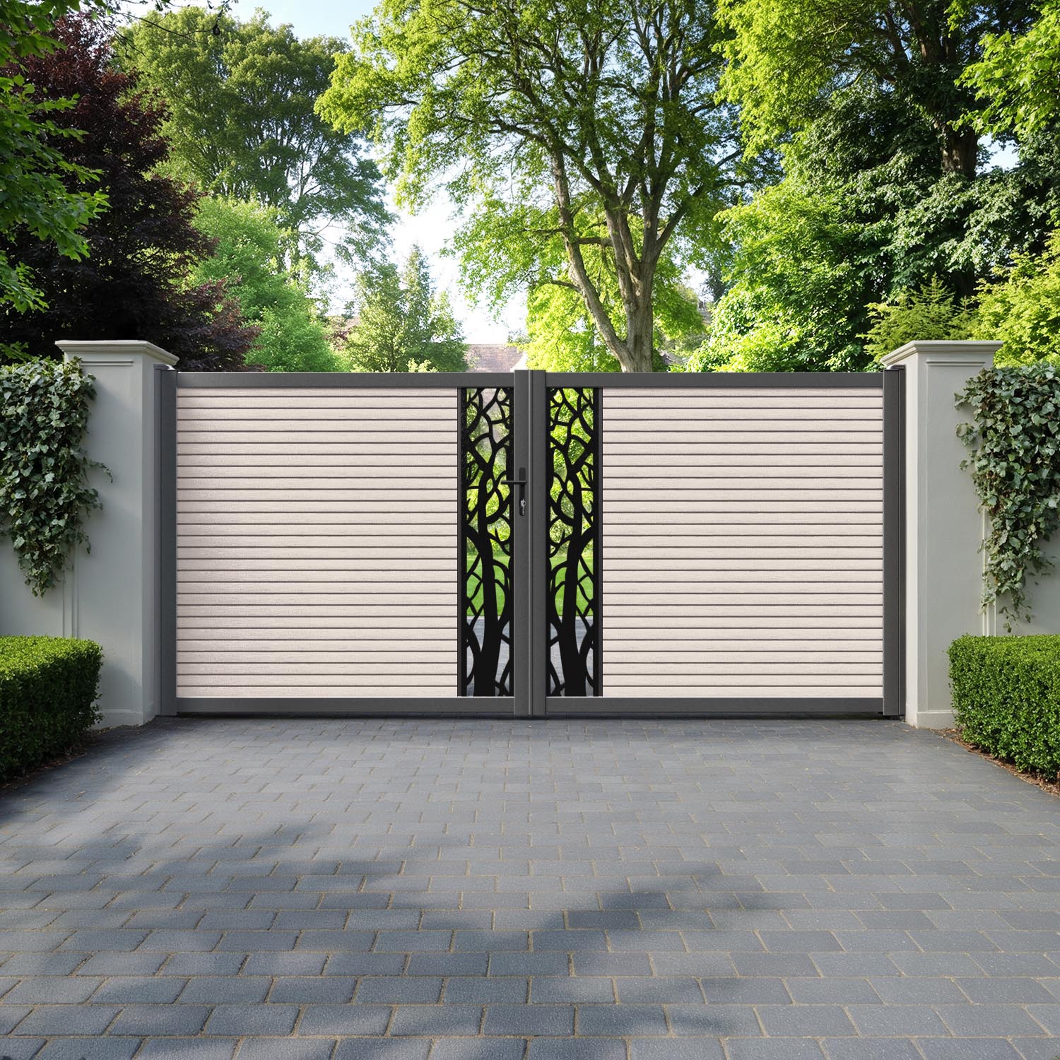 Hudson Twilight Straight Top Driveway Gate - Mid Stone - Middle Screen