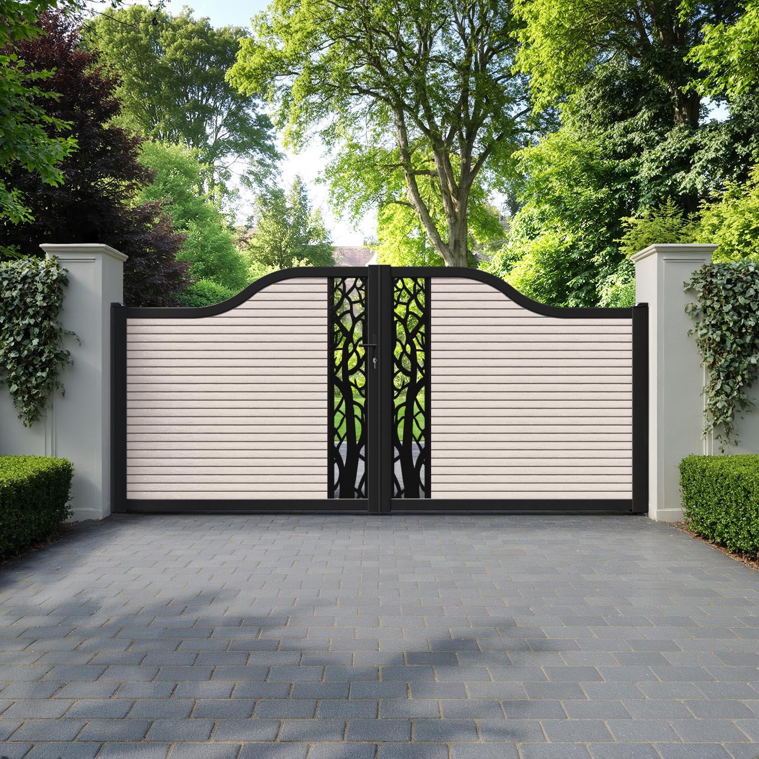 Hudson Twilight Curved Top Driveway Gate - Mid Stone - Middle Screen