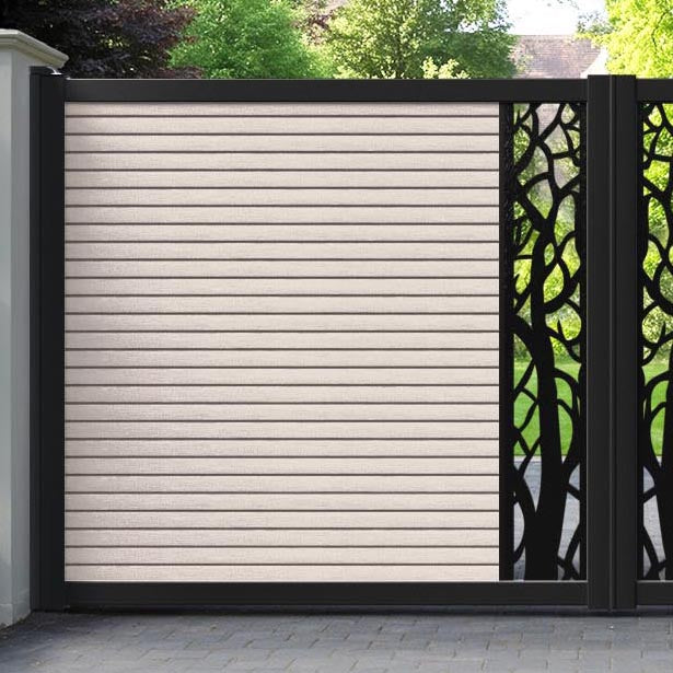 Hudson Twilight Straight Top Driveway Gate - Mid Stone - Middle Screen