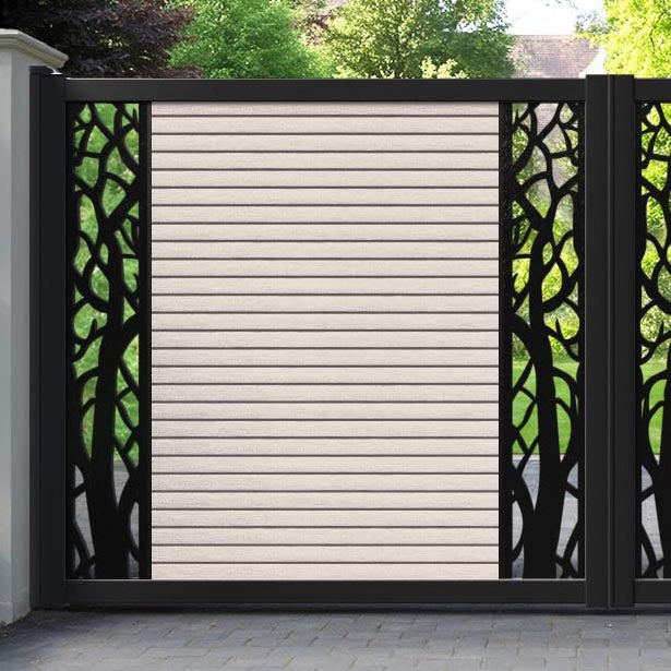 Hudson Twilight Straight Top Driveway Gate - Mid Stone - Middle & End Screen