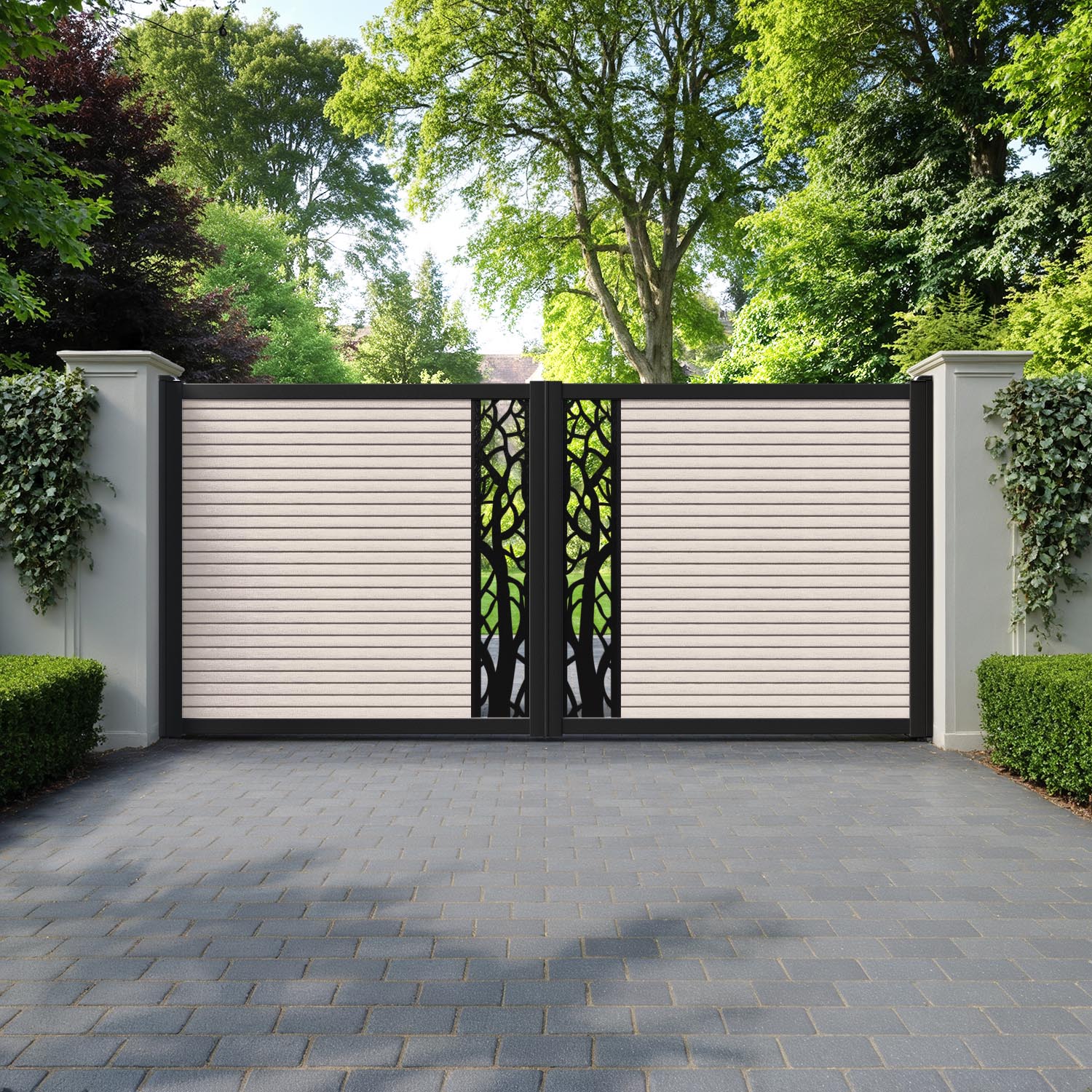 Hudson Twilight Straight Top Driveway Gate - Mid Stone - Middle Screen