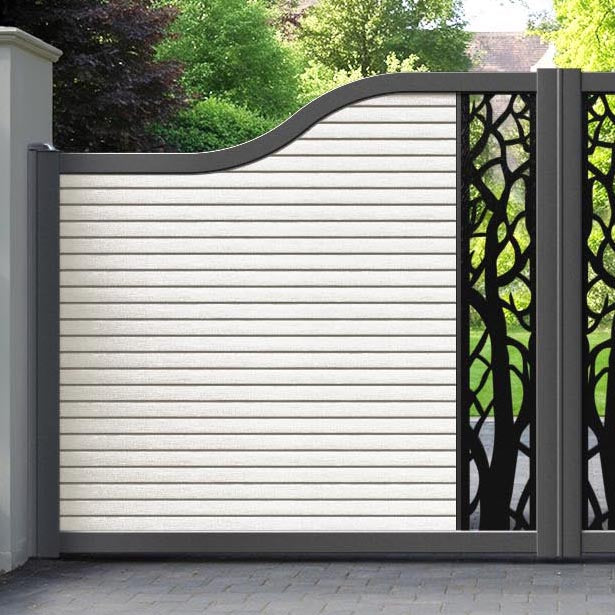 Hudson Twilight Curved Top Driveway Gate - Light Stone - Middle Screen