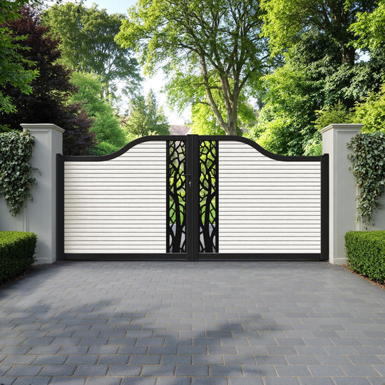 Hudson Twilight Curved Top Driveway Gate - Light Stone - Middle Screen