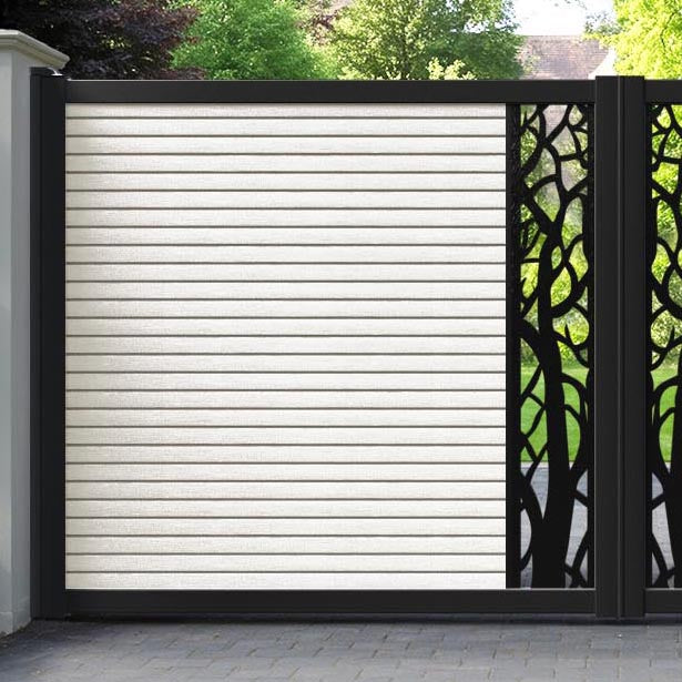 Hudson Twilight Straight Top Driveway Gate - Light Stone - Middle Screen
