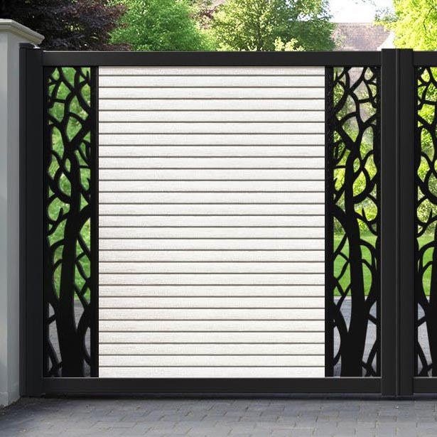 Hudson Twilight Straight Top Driveway Gate - Light Stone - Middle & End Screen