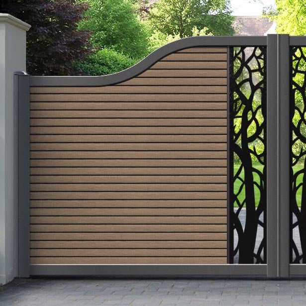 Hudson Twilight Curved Top Driveway Gate - Teak - Middle Screen