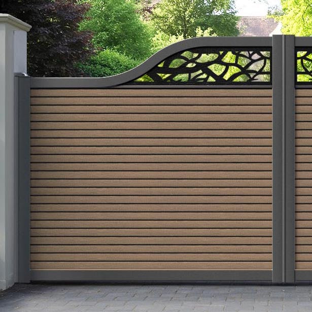 Hudson Twilight Curved Top Driveway Gate - Teak - Top Screen