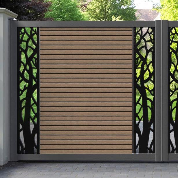 Hudson Twilight Straight Top Driveway Gate - Teak - Middle & End Screen