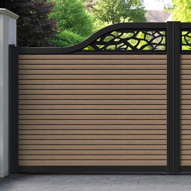 Hudson Twilight Curved Top Driveway Gate - Teak - Top Screen