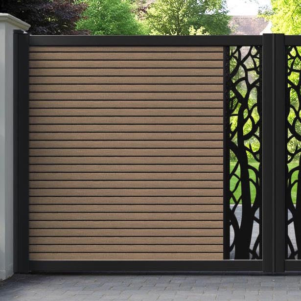 Hudson Twilight Straight Top Driveway Gate - Teak - Middle Screen