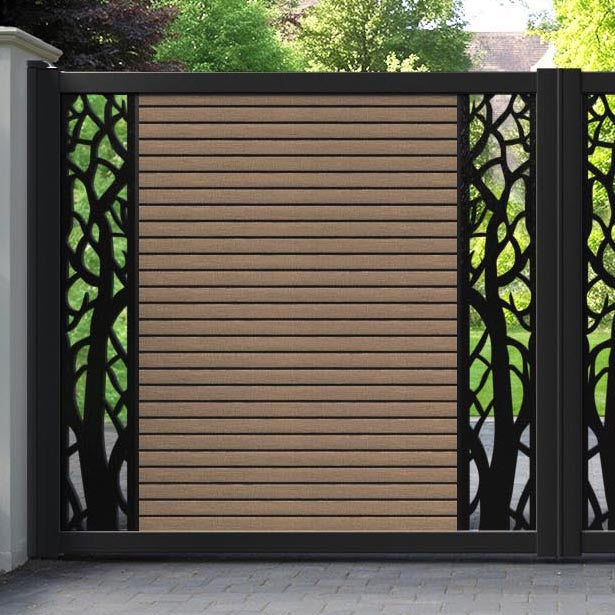 Hudson Twilight Straight Top Driveway Gate - Teak - Middle & End Screen