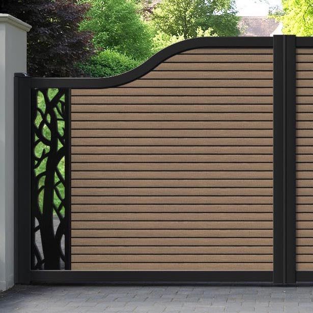 Hudson Twilight Curved Top Driveway Gate - Teak - End Screen