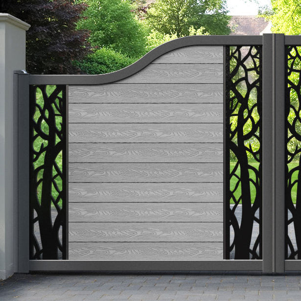Classic Twilight Curved Top Driveway Gate - Light Grey - Middle & End Screen
