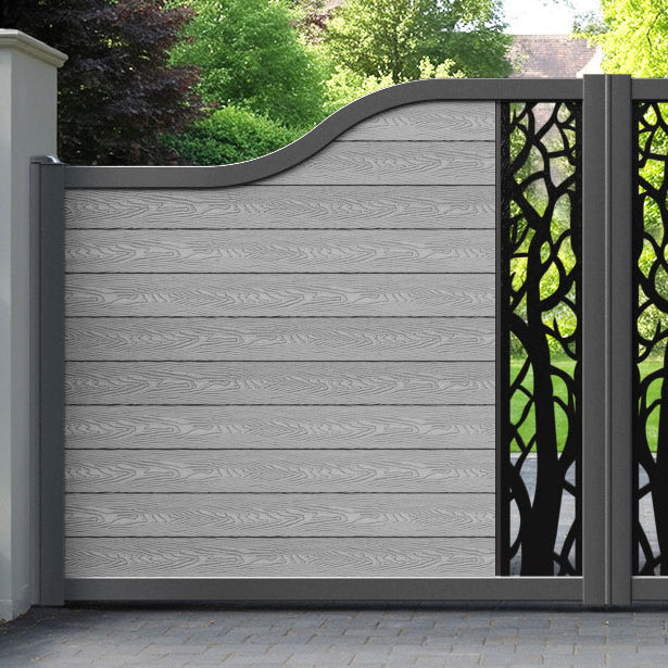 Classic Twilight Curved Top Driveway Gate - Light Grey - Middle Screen