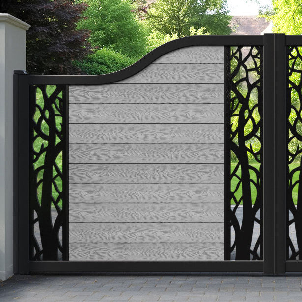 Classic Twilight Curved Top Driveway Gate - Light Grey - Middle & End Screen