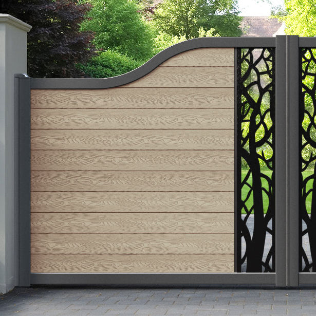 Classic Twilight Curved Top Driveway Gate - Light Oak - Middle Screen