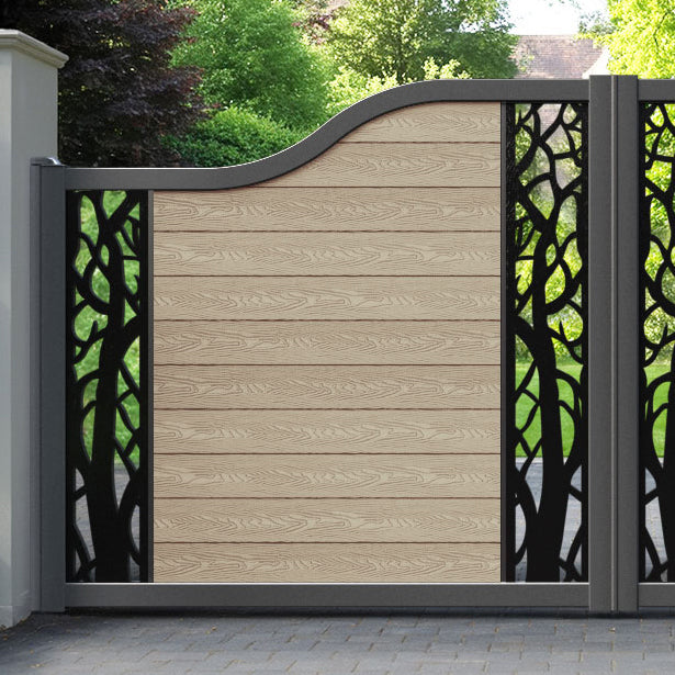Classic Twilight Curved Top Driveway Gate - Light Oak - Middle & End Screen