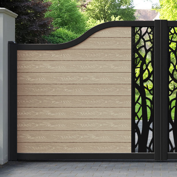 Classic Twilight Curved Top Driveway Gate - Light Oak - Middle Screen
