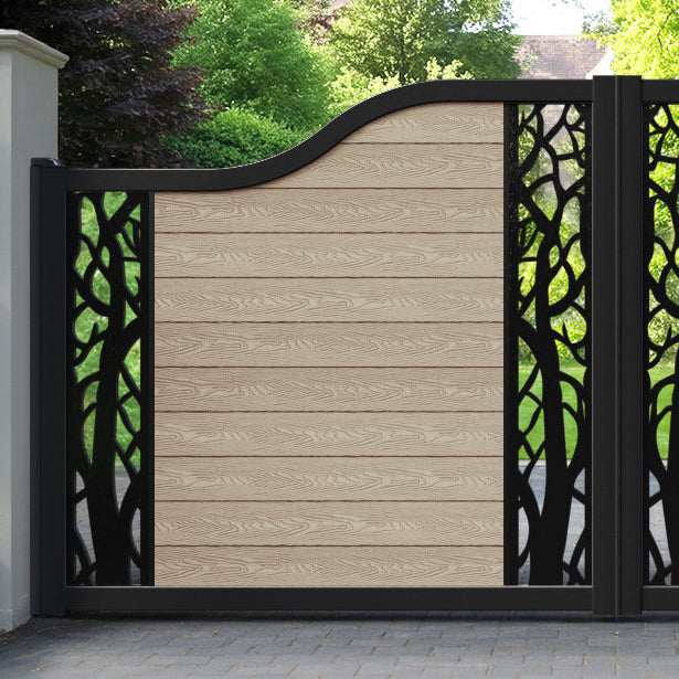 Classic Twilight Curved Top Driveway Gate - Light Oak - Middle & End Screen