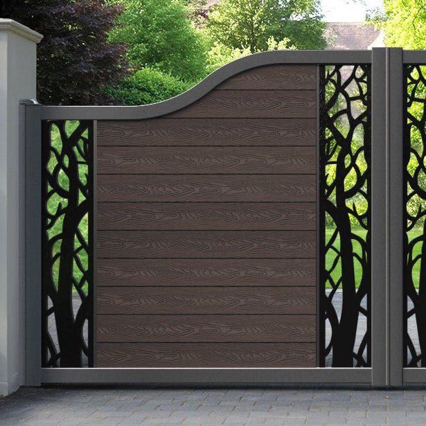 Classic Twilight Curved Top Driveway Gate - Mid Brown - Middle & End Screen