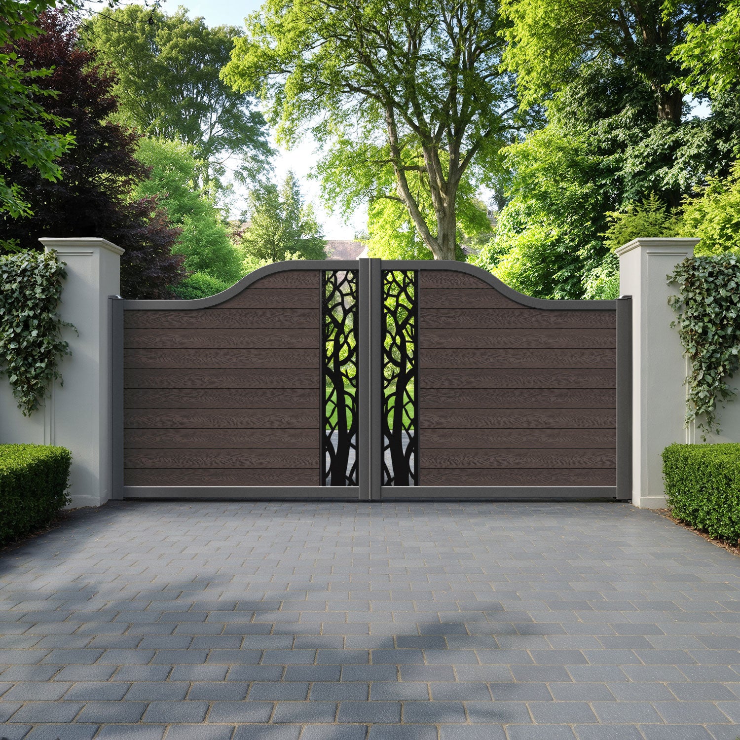 Classic Twilight Curved Top Driveway Gate - Mid Brown - Middle Screen