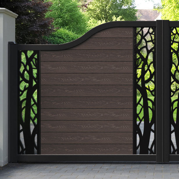 Classic Twilight Curved Top Driveway Gate - Mid Brown - Middle & End Screen