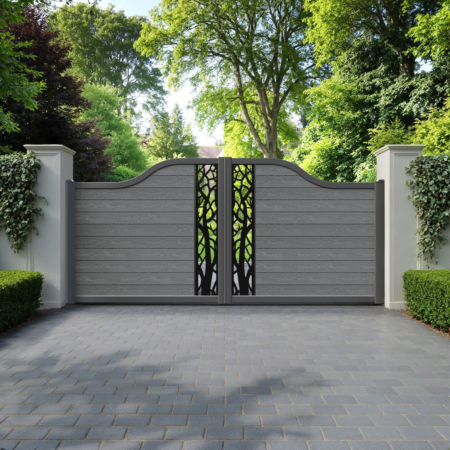 Classic Twilight Curved Top Driveway Gate - Mid Grey - Middle Screen