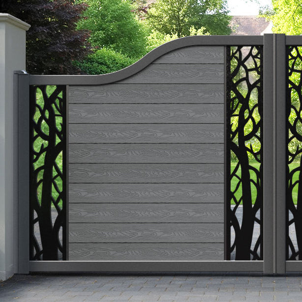 Classic Twilight Curved Top Driveway Gate - Mid Grey - Middle & End Screen