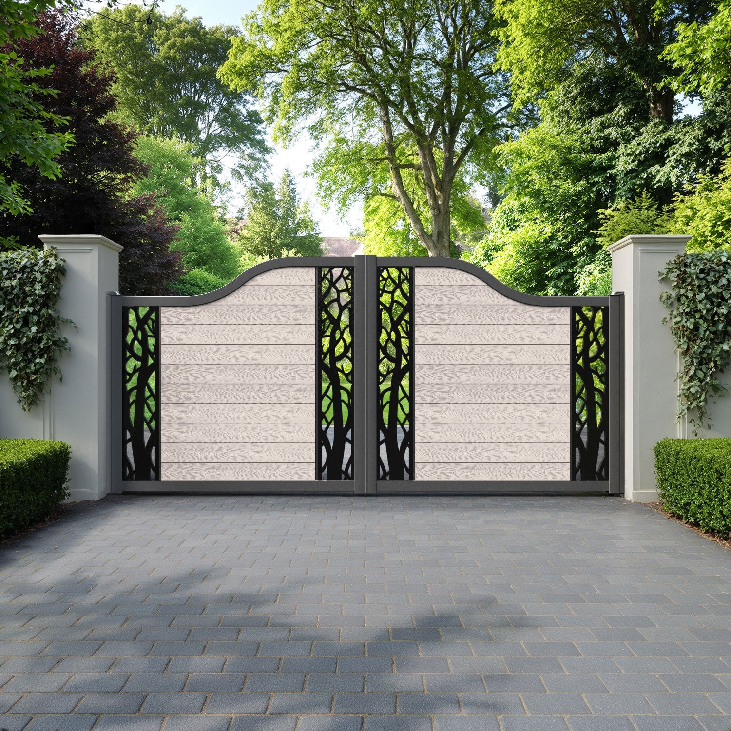 Classic Twilight Curved Top Driveway Gate - Mid Stone - Middle & End Screen