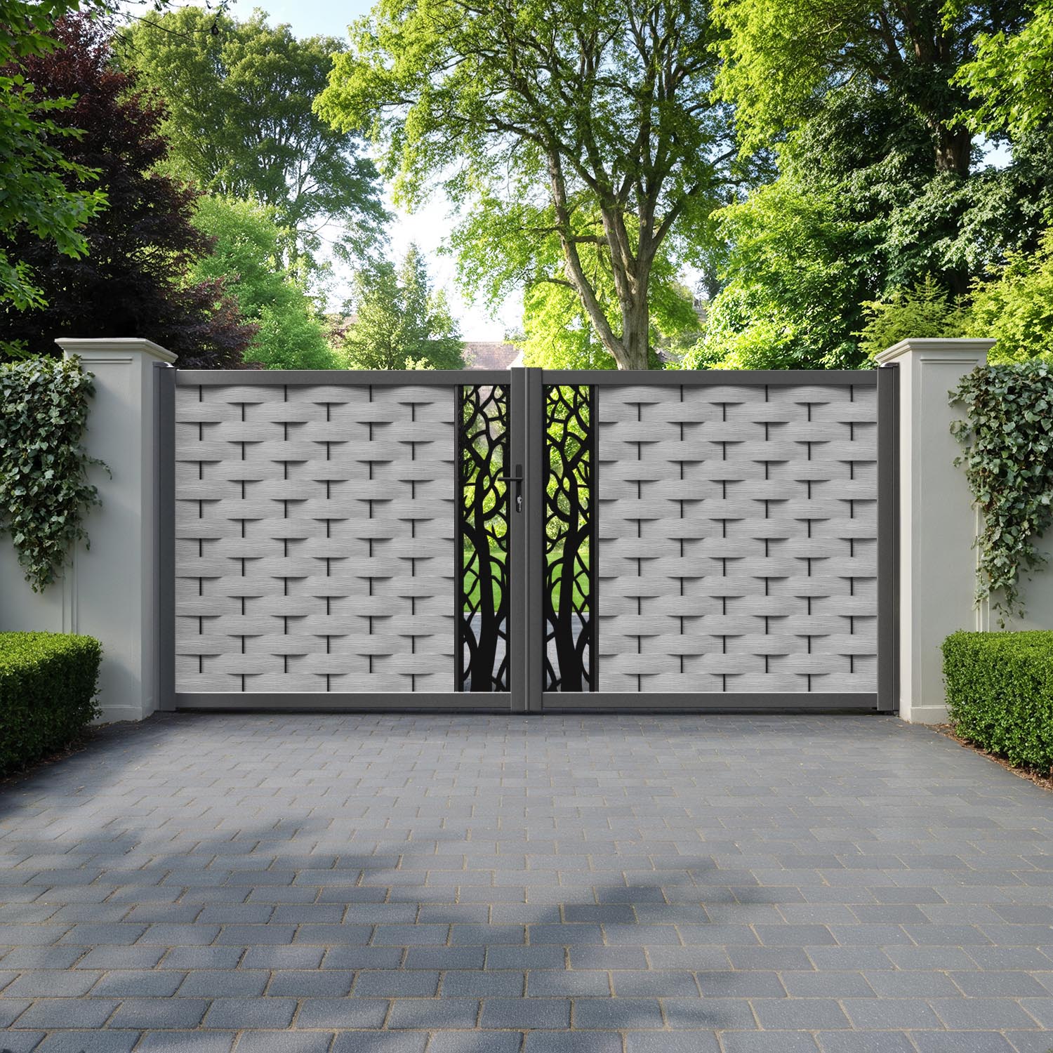 Ripple Twilight Straight Top Driveway Gate - Light Grey - Middle Screen