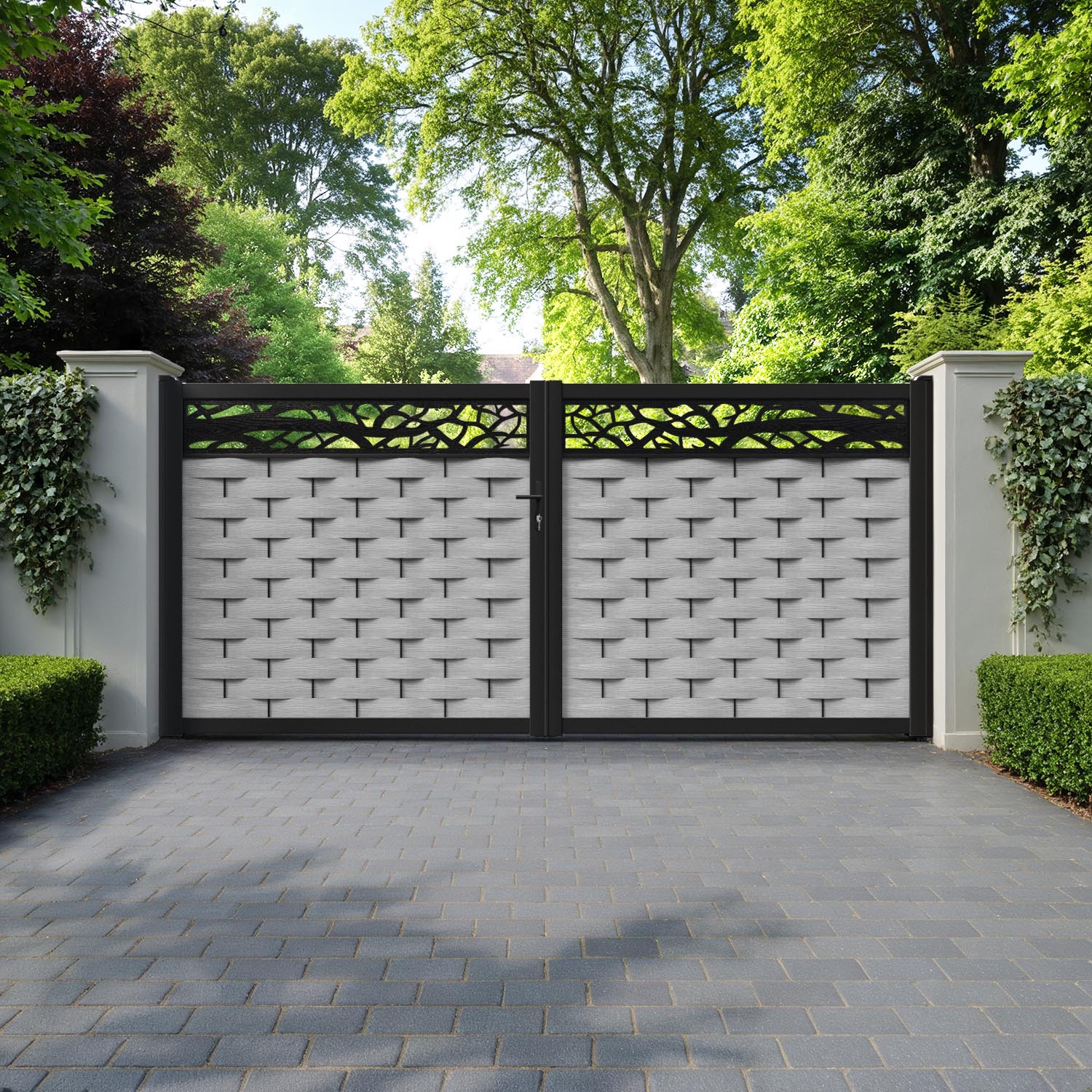 Ripple Twilight Straight Top Driveway Gate - Light Grey - Top Screen