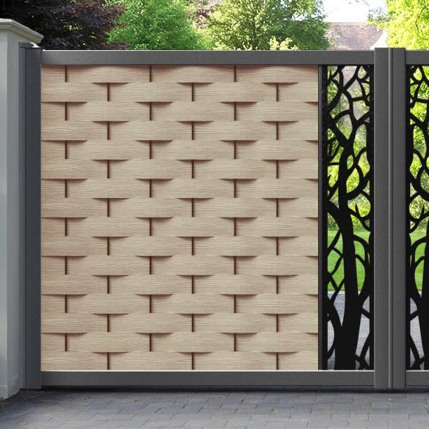 Ripple Twilight Straight Top Driveway Gate - Light Oak - Middle Screen