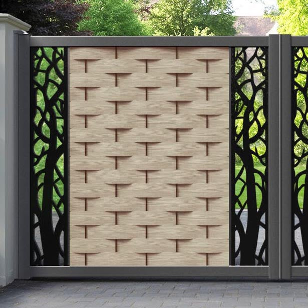 Ripple Twilight Straight Top Driveway Gate - Light Oak - Middle & End Screen
