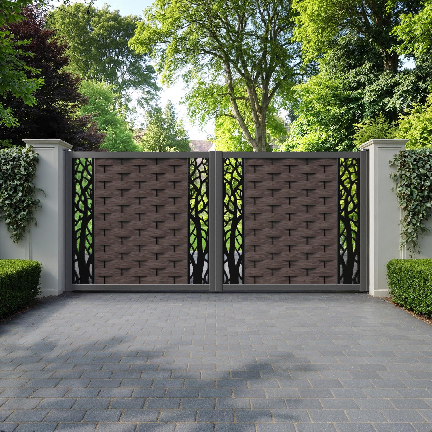 Ripple Twilight Straight Top Driveway Gate - Mid Brown - Middle & End Screen