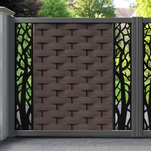 Ripple Twilight Straight Top Driveway Gate - Mid Brown - Middle & End Screen