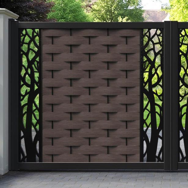 Ripple Twilight Straight Top Driveway Gate - Mid Brown - Middle & End Screen