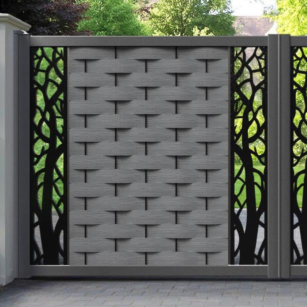 Ripple Twilight Straight Top Driveway Gate - Mid Grey - Middle & End Screen