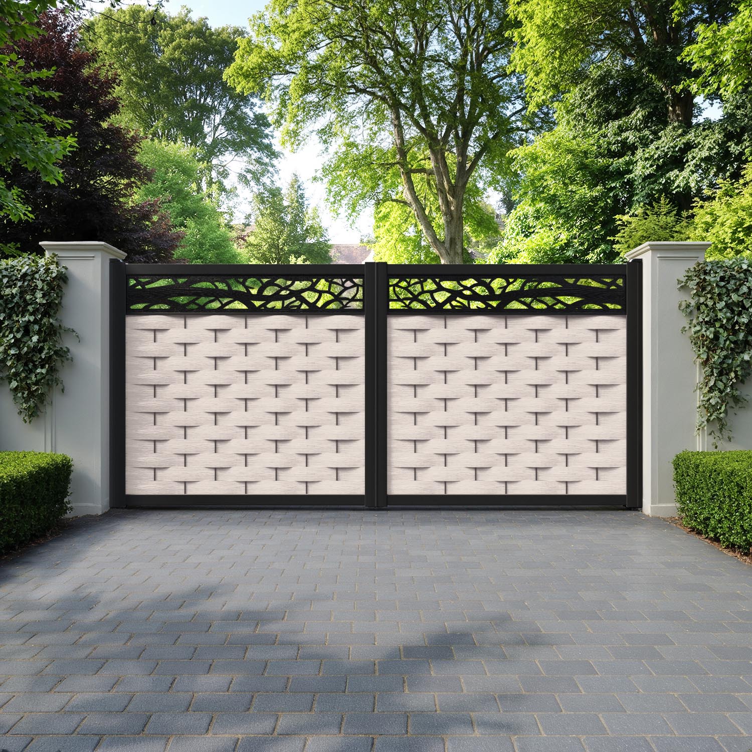 Ripple Twilight Straight Top Driveway Gate - Mid Stone - Top Screen