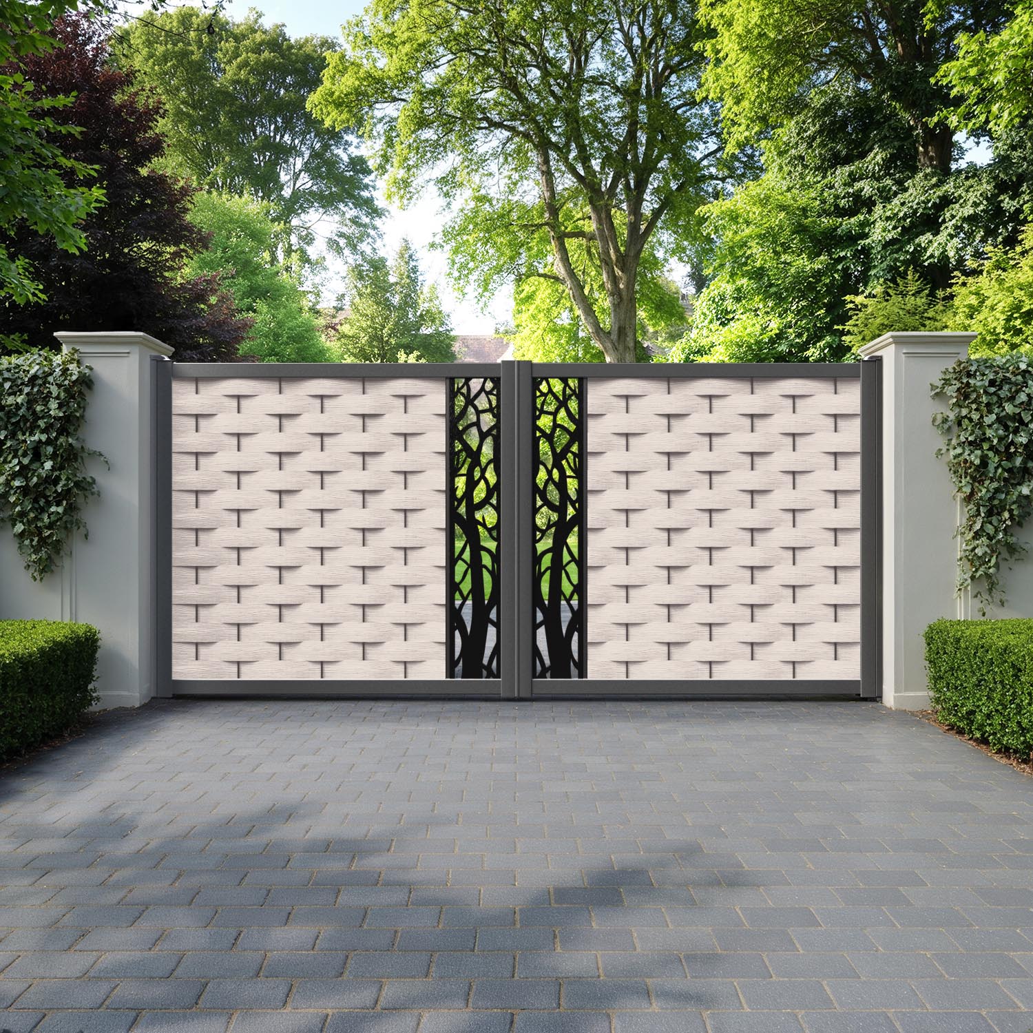 Ripple Twilight Straight Top Driveway Gate - Mid Stone - Middle Screen