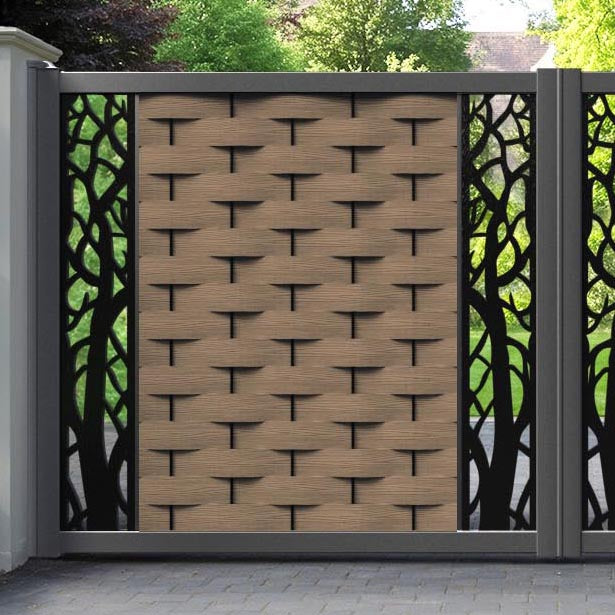 Ripple Twilight Straight Top Driveway Gate - Teak - Middle & End Screen