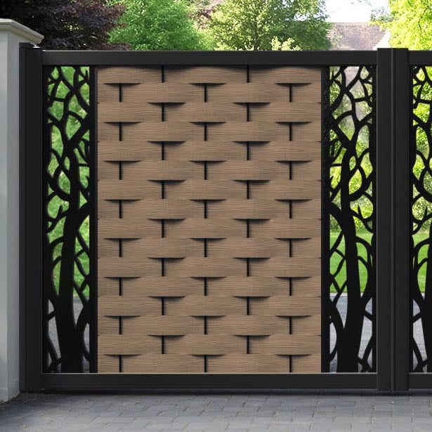 Ripple Twilight Straight Top Driveway Gate - Teak - Middle & End Screen