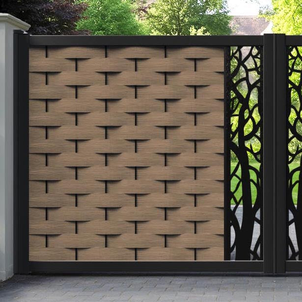 Ripple Twilight Straight Top Driveway Gate - Teak - Middle Screen