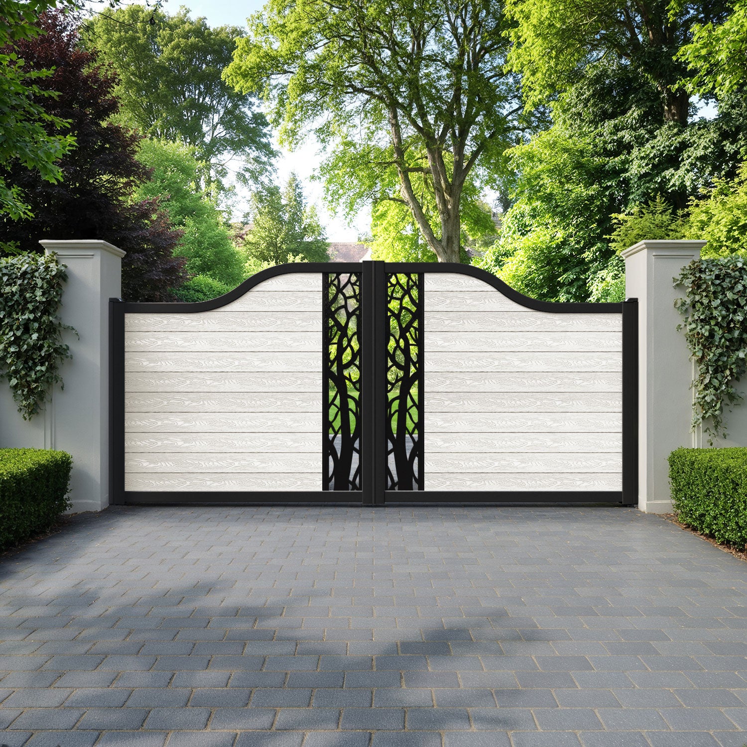 Classic Twilight Curved Top Driveway Gate - Light Stone - Middle Screen