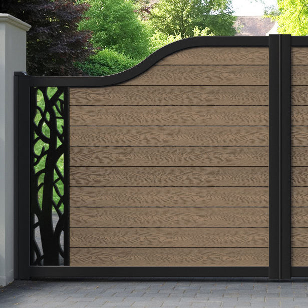 Classic Twilight Curved Top Driveway Gate - Teak -  End Screen
